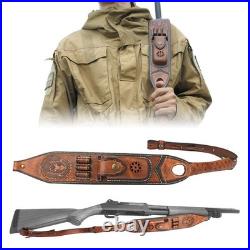 Tourbon Premium Leather Rifle Sling with 3-Round Ammo Holder &Side Pouch Hunting