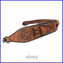 Tourbon Premium Leather Rifle Sling with 3-Round Ammo Holder &Side Pouch Hunting