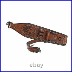 Tourbon Premium Leather Rifle Sling with 3-Round Ammo Holder &Side Pouch Hunting