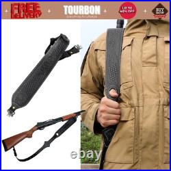 Tourbon Retro Black Leather Rifle Sling Gun Carry Strap Shooting+ 2 Pcs Swivels
