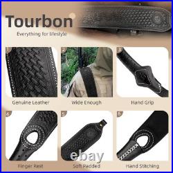 Tourbon Retro Black Leather Rifle Sling Gun Carry Strap Shooting+ 2 Pcs Swivels