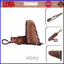 Tourbon Retro Leather No Drill Gun Slings Strap/Rifle Buttstock Cover Recoil Pad