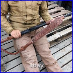 Tourbon Retro Leather Rifle Sling Gun Carry Strap Shooting Rest + Swivels Studs