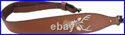 Tourbon Vintage Leather Deer Head Embroidery Padded Rifle Gun Sling Strap with S