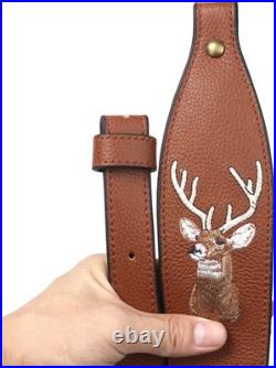 Tourbon Vintage Leather Deer Head Embroidery Padded Rifle Gun Sling Strap with S
