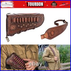 Tourbon Vintage Leather Gun Sling +Rifle Buttstock Cover Recoil Pad Ammo Holder