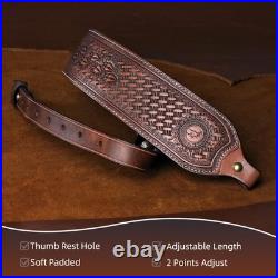 Tourbon Vintage Leather Gun Sling +Rifle Buttstock Cover Recoil Pad Ammo Holder