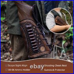 Tourbon Vintage Leather Gun Sling +Rifle Buttstock Cover Recoil Pad Ammo Holder