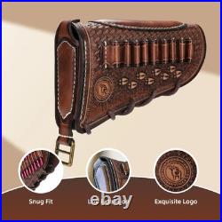 Tourbon Vintage Leather Gun Sling +Rifle Buttstock Cover Recoil Pad Ammo Holder