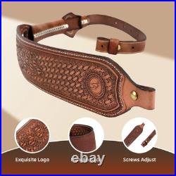Tourbon Vintage Leather Gun Sling +Rifle Buttstock Cover Recoil Pad Ammo Holder