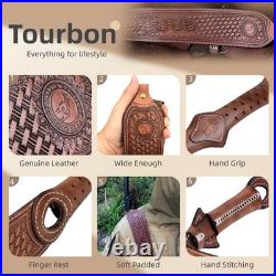 Tourbon Vintage Leather Gun Sling +Rifle Buttstock Cover Recoil Pad Ammo Holder
