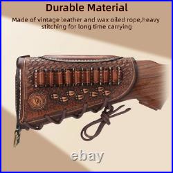 Tourbon Vintage Leather Gun Sling +Rifle Buttstock Cover Recoil Pad Ammo Holder