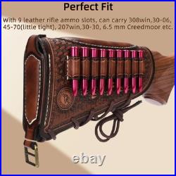 Tourbon Vintage Leather Gun Sling +Rifle Buttstock Cover Recoil Pad Ammo Holder