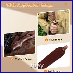 Tourbon Vintage Leather Rifle Sling Gun Carry Strap Shooting Rest+ Pair Swivels
