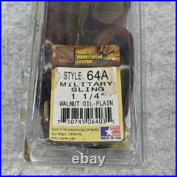 Triple K 64A Military Rifle Sling 1.25 Brass Hardware Hand Tooled Walnut Color