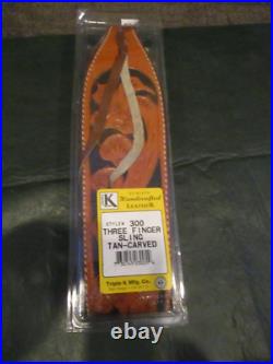 Triple K Style 300 Krasne's 3 Finger padded tooled carve leather Rifle Sling NOS