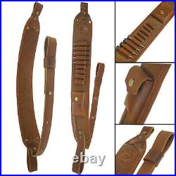 US Leather Canvas Recoil Pad Rifle With Hunting Gun Ammo Shoulder Sling Handmade