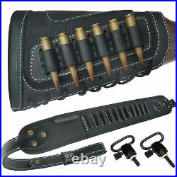 USA 1 Set Leather Gun Shell Holder Buttstock + Rifle Sling For. 30-30.308.30-06