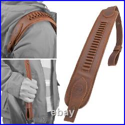 USA Brown Leather Gun Sling With Rifle Buttstock Cover Combo For. 22LR. 22MAG. 17