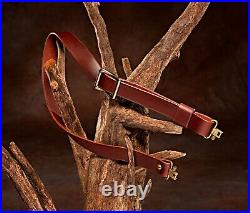 USA Brown Leather Slider Buckle Gun Sling Antique Brass Color Hardware (Model B)