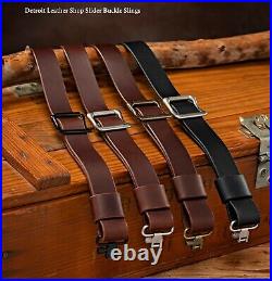 USA Brown Leather Slider Buckle Gun Sling Antique Brass Color Hardware (Model B)