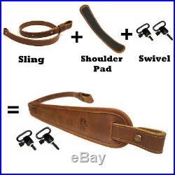USA Crazy-horse Leather Rifle Gun Sling with Comfort Shoulder Pad Rest Hunting