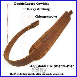 USA Crazy-horse Leather Rifle Gun Sling with Comfort Shoulder Pad Rest Hunting
