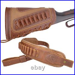 USA Hunting Leather Rifle Buttstock with Gun Sling Ammo Holder. 357.30-30.38