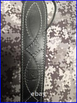 USA Tooled Black Leather White Stitched Whitetail Buck Suede Backed Rifle Sling