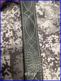 USA Tooled Black Leather White Stitched Whitetail Buck Suede Backed Rifle Sling