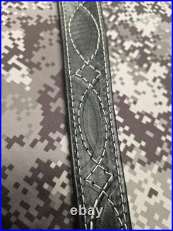 USA Tooled Black Leather White Stitched Whitetail Buck Suede Backed Rifle Sling