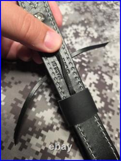 USA Tooled Black Leather White Stitched Whitetail Buck Suede Backed Rifle Sling