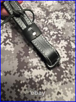 USA Tooled Black Leather White Stitched Whitetail Buck Suede Backed Rifle Sling