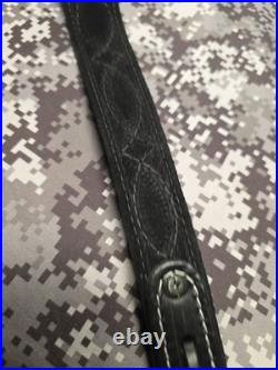 USA Tooled Black Leather White Stitched Whitetail Buck Suede Backed Rifle Sling