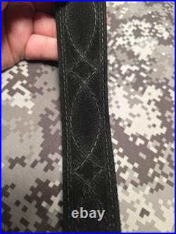 USA Tooled Black Leather White Stitched Whitetail Buck Suede Backed Rifle Sling
