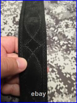 USA Tooled Black Leather White Stitched Whitetail Buck Suede Backed Rifle Sling