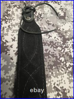 USA Tooled Black Leather White Stitched Whitetail Buck Suede Backed Rifle Sling