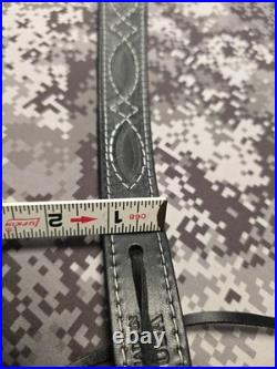 USA Tooled Black Leather White Stitched Whitetail Buck Suede Backed Rifle Sling