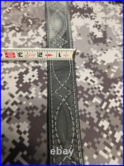 USA Tooled Black Leather White Stitched Whitetail Buck Suede Backed Rifle Sling