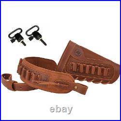 USA Top Leather Rifle Buttstock Covers + Gun Sling + Swives Ambidextrous Combo