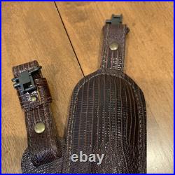 VTG 1982 Stalker Lizard Print Leather Padded Shoulder Rifle Sling Burgundy Brown