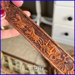 VTG Hand Tooled Leather Rifle Sling ARIZONA Western Cowboy Art Signed Gun Strap