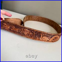 VTG Hand Tooled Leather Rifle Sling ARIZONA Western Cowboy Art Signed Gun Strap