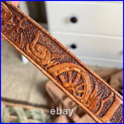 VTG Hand Tooled Leather Rifle Sling ARIZONA Western Cowboy Art Signed Gun Strap