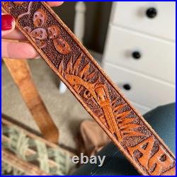 VTG Hand Tooled Leather Rifle Sling ARIZONA Western Cowboy Art Signed Gun Strap