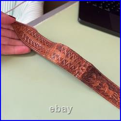 VTG Hand Tooled Leather Rifle Sling ARIZONA Western Cowboy Art Signed Gun Strap