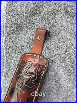 VTG Hunter Rifle Padded Sling Buck Deer Acorn Pattern Tooled Leather Adjustable