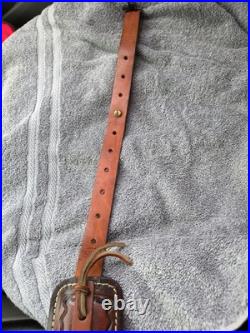 VTG Hunter Rifle Padded Sling Buck Deer Acorn Pattern Tooled Leather Adjustable