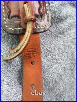 VTG Hunter Rifle Padded Sling Buck Deer Acorn Pattern Tooled Leather Adjustable