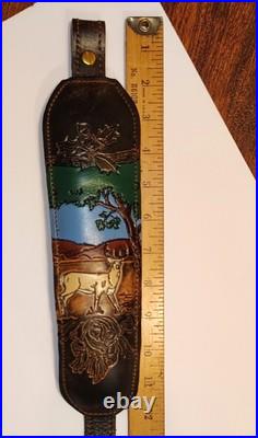 VTG Hunters Stitched Tooled Leather White Tail Buck Suede Padded Rifle Sling